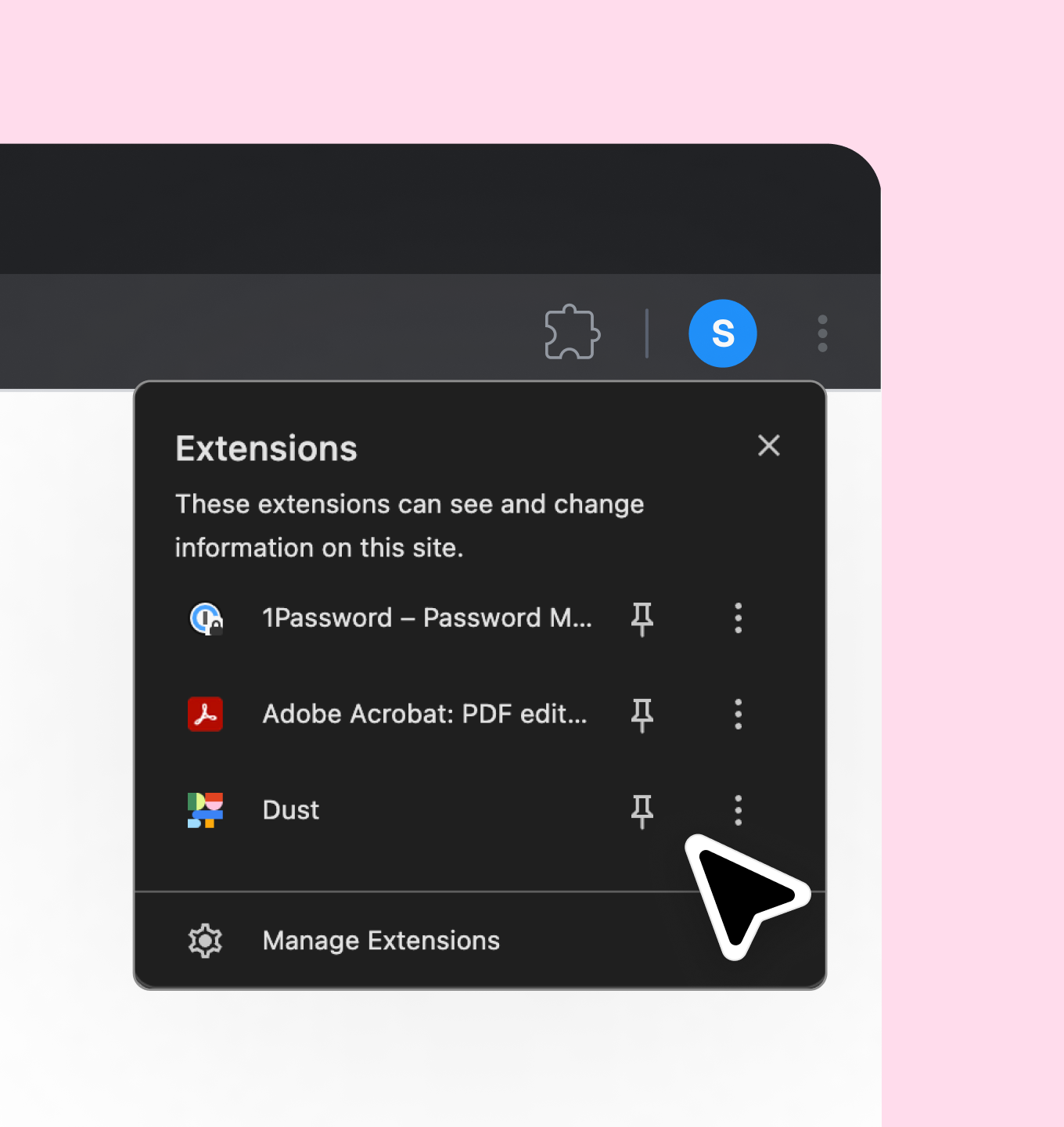 Extension configuration interface